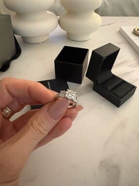 Elegant Diamond Cluster Trio engagement ring- 1.1/2 carats. 14K White gold